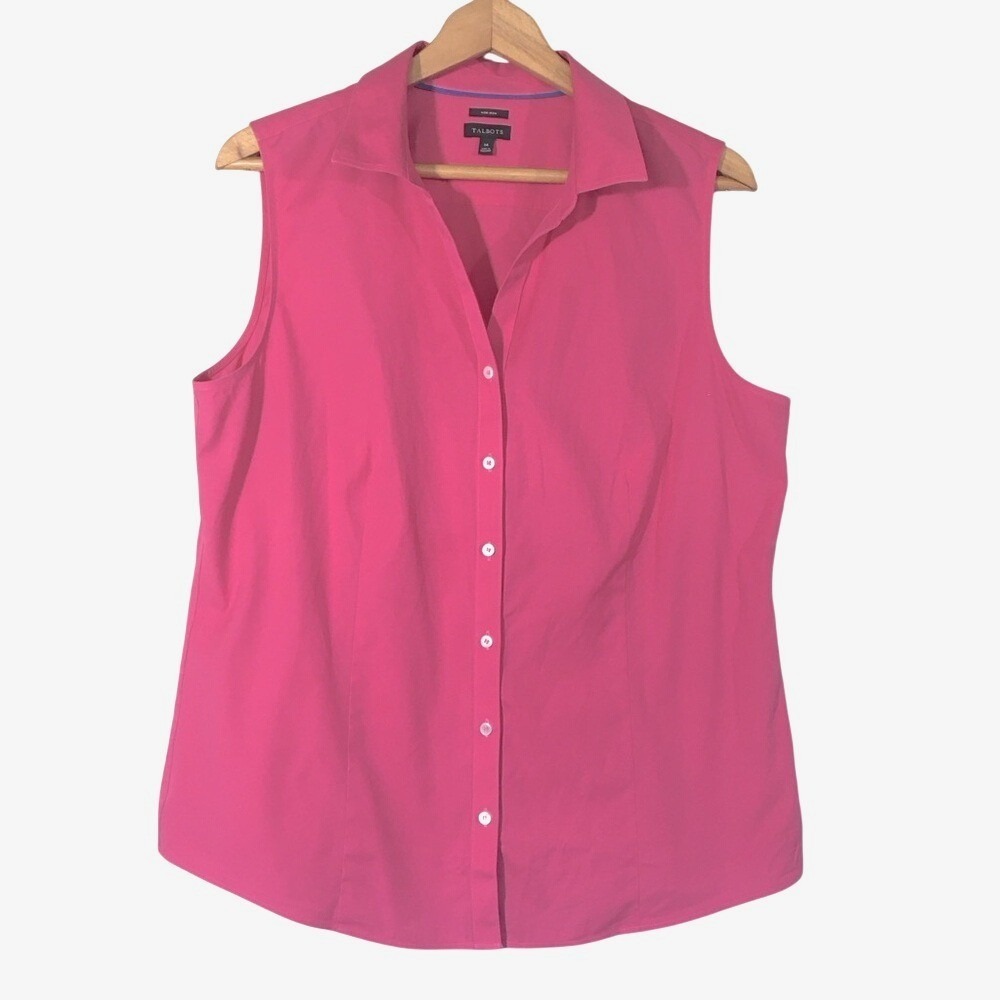 Talbots Pink Sleeveless Non Iron Button‎ Front Shirt Top Women 14
